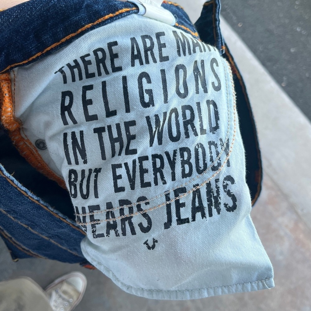 True Religion Geno Super T Relaxed Slim Jeans Indigo Aged Thick Stitch Mens 36 - Picture 10 of 14